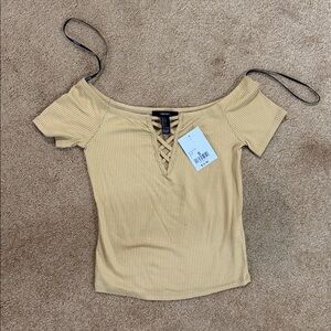 Forever 21 Mustard Ribbed Lace-Up Top